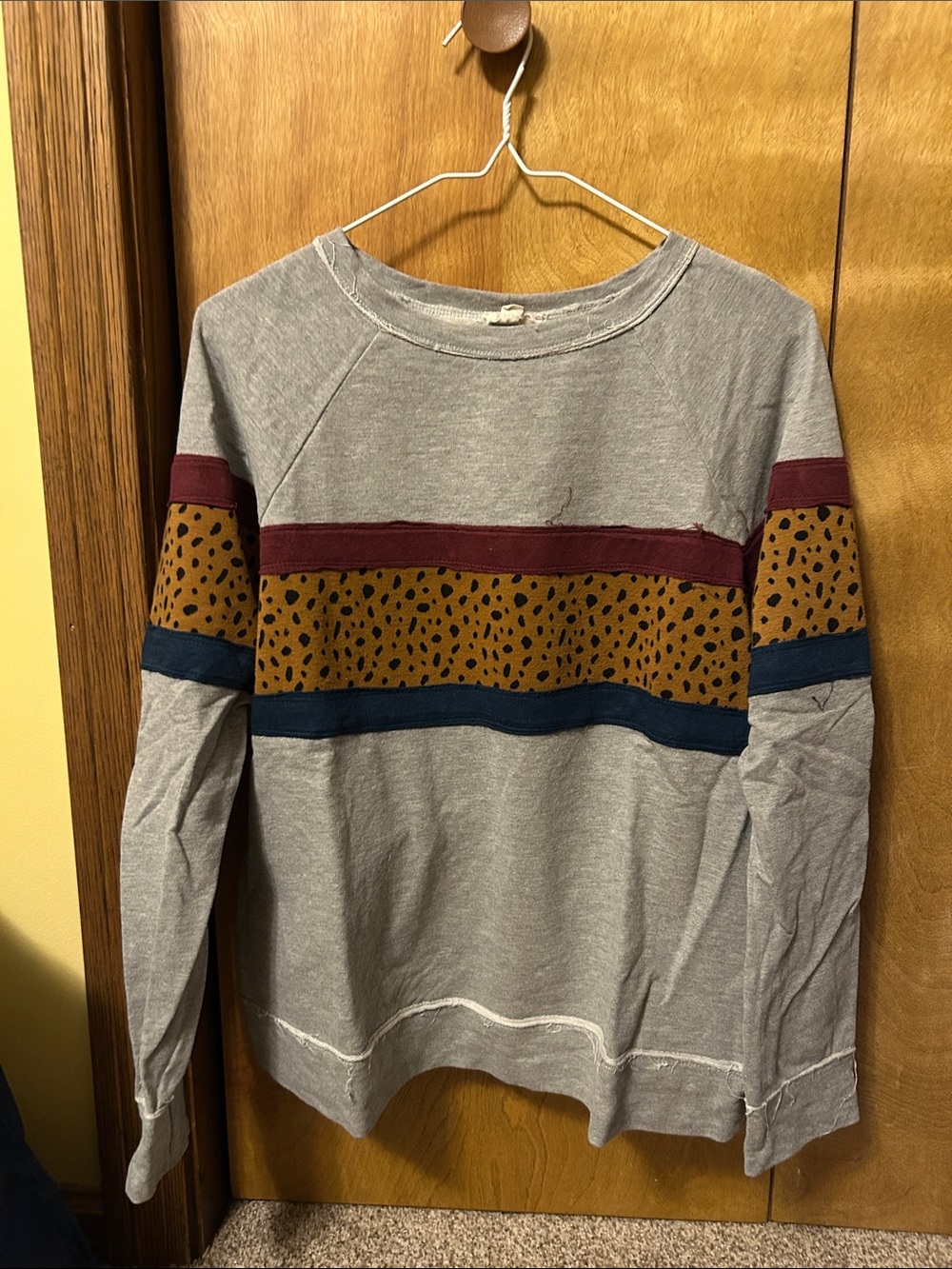 Hem & Thread Gray Sweatshirt with Mustard and Burgundy Stripe